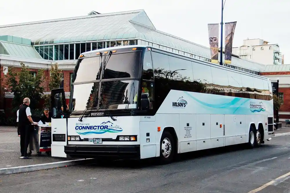 A BC Ferries Connector coach parked at a terminal
