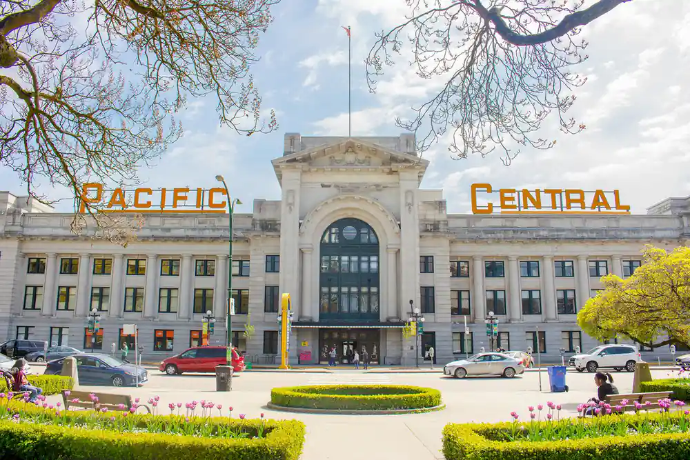 The facade of Pacific Central Station in Vancouver