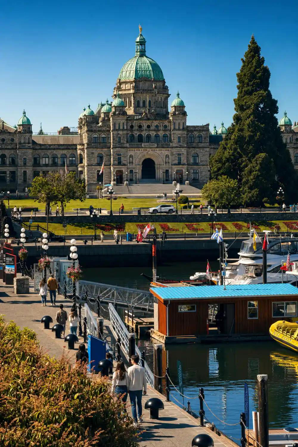The Parliament Buildings above the Victoria harbour front