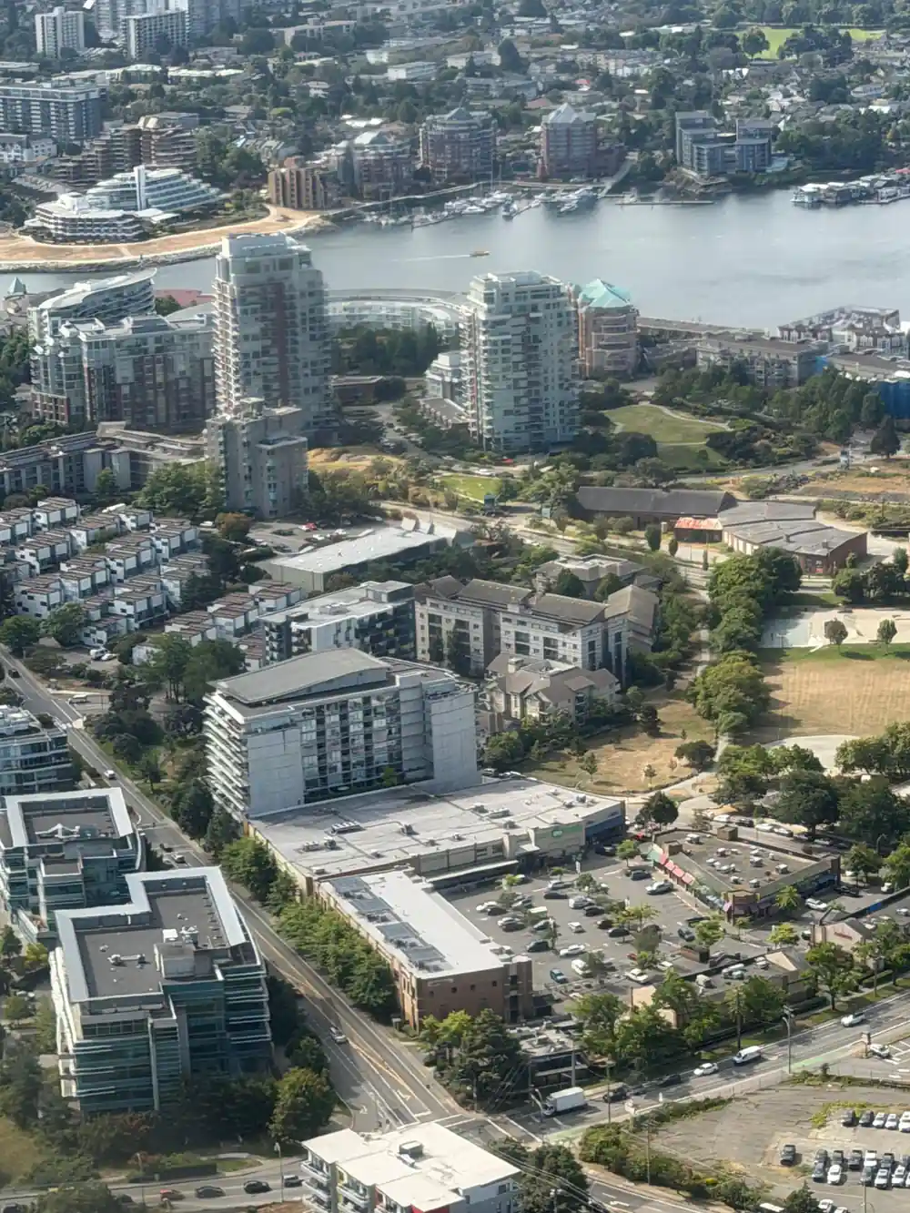 Vancouver's towers and green streets from directly above